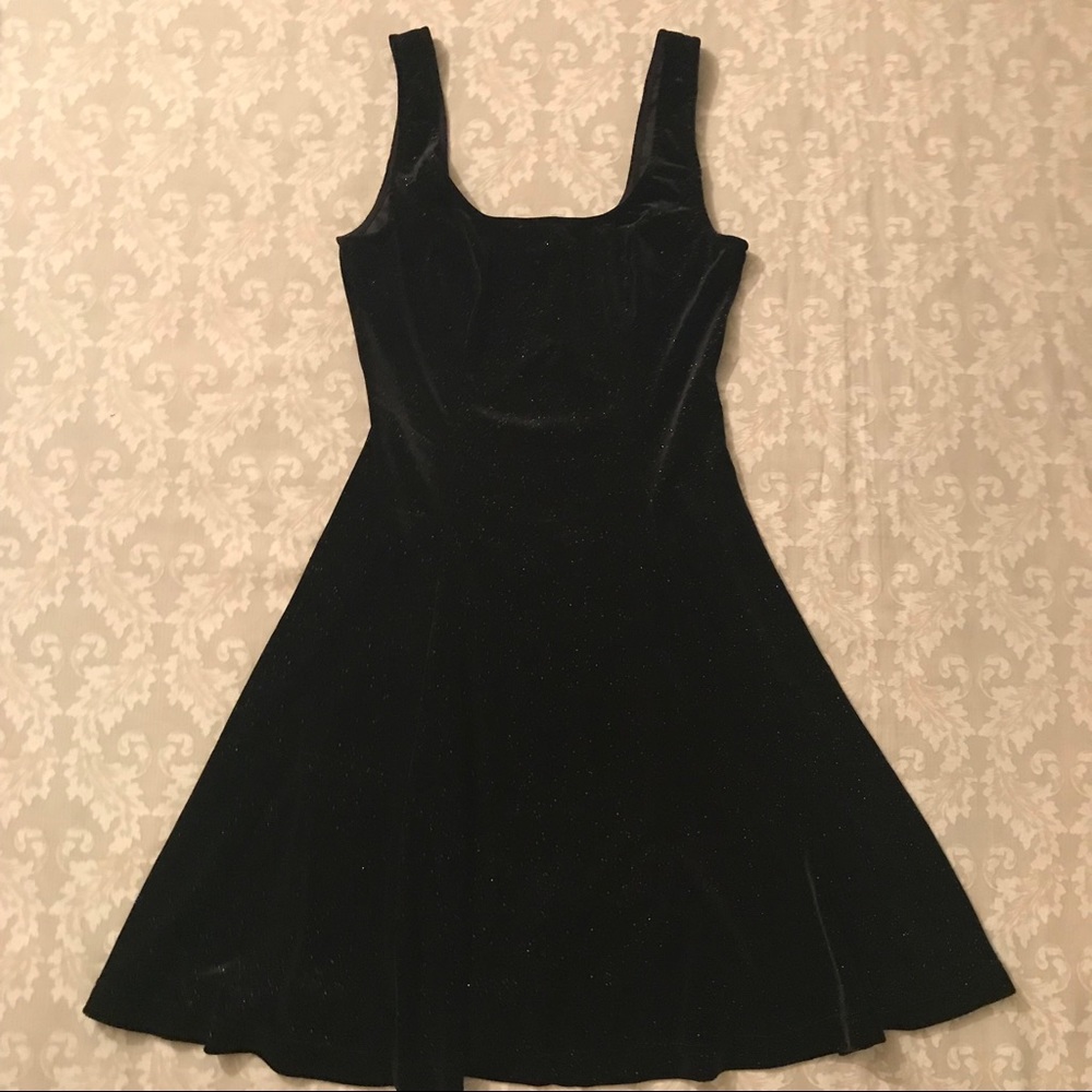 Black velvet dress.